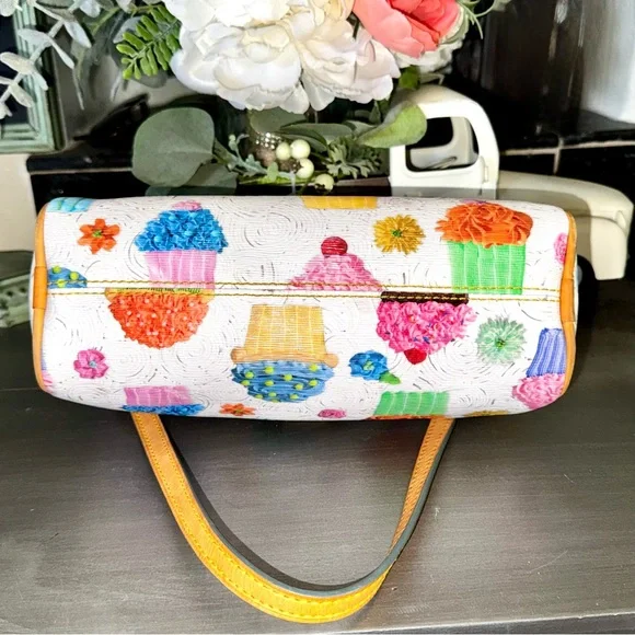 Dooney & Bourke Colorful Cupcake Barrel Bag white & tan leather silver EUC - Picture 4 of 16